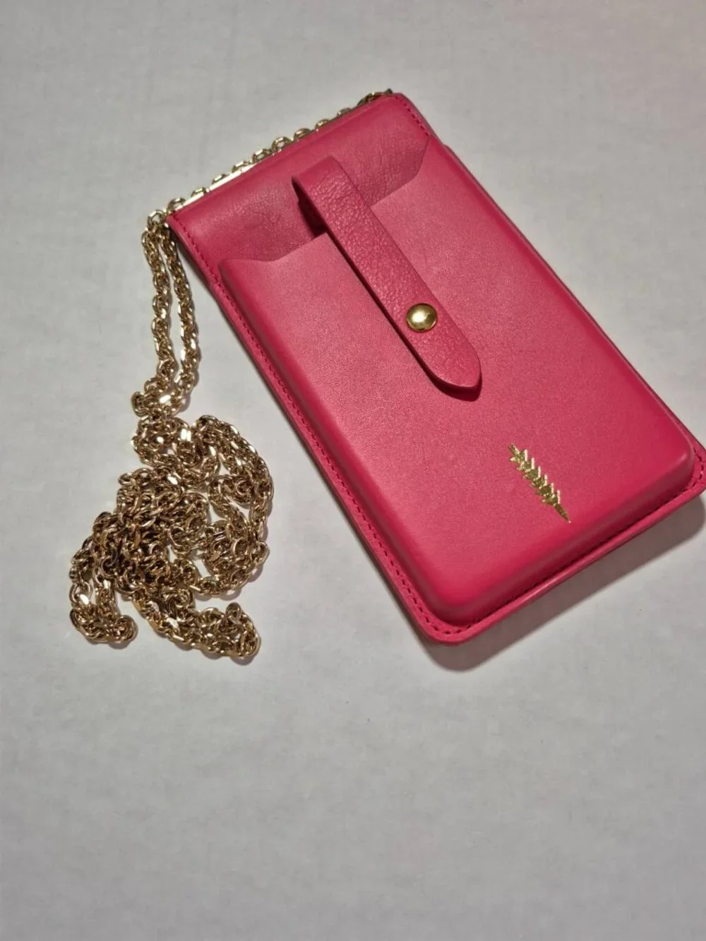 Thacker Nora Pink Leather Phone Wallet Crossbody Gold Chain